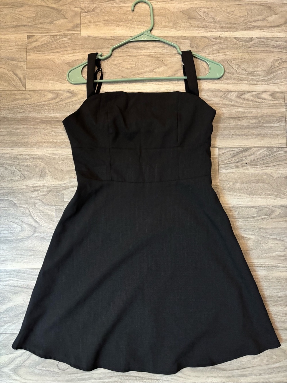 Black Square-Neck Mini Dress with Wide Straps